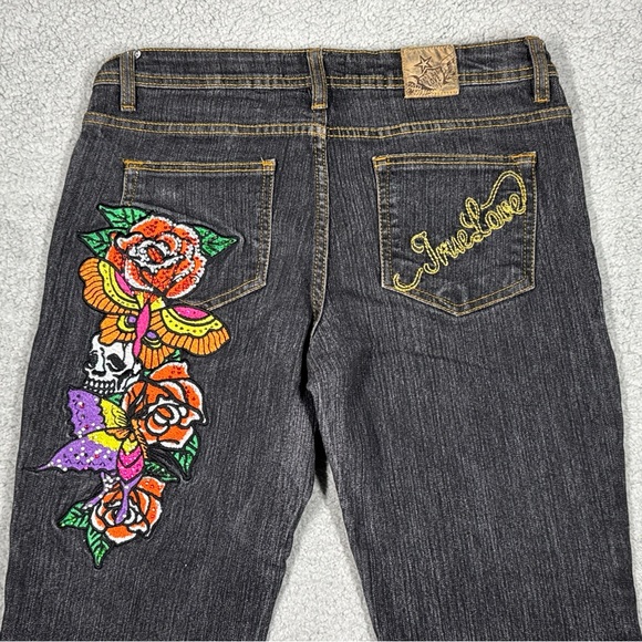 Soho Babe Love Life Women Blue Denim Jeans 7 Beautiful Multi Colored Patchwork - Picture 10 of 15